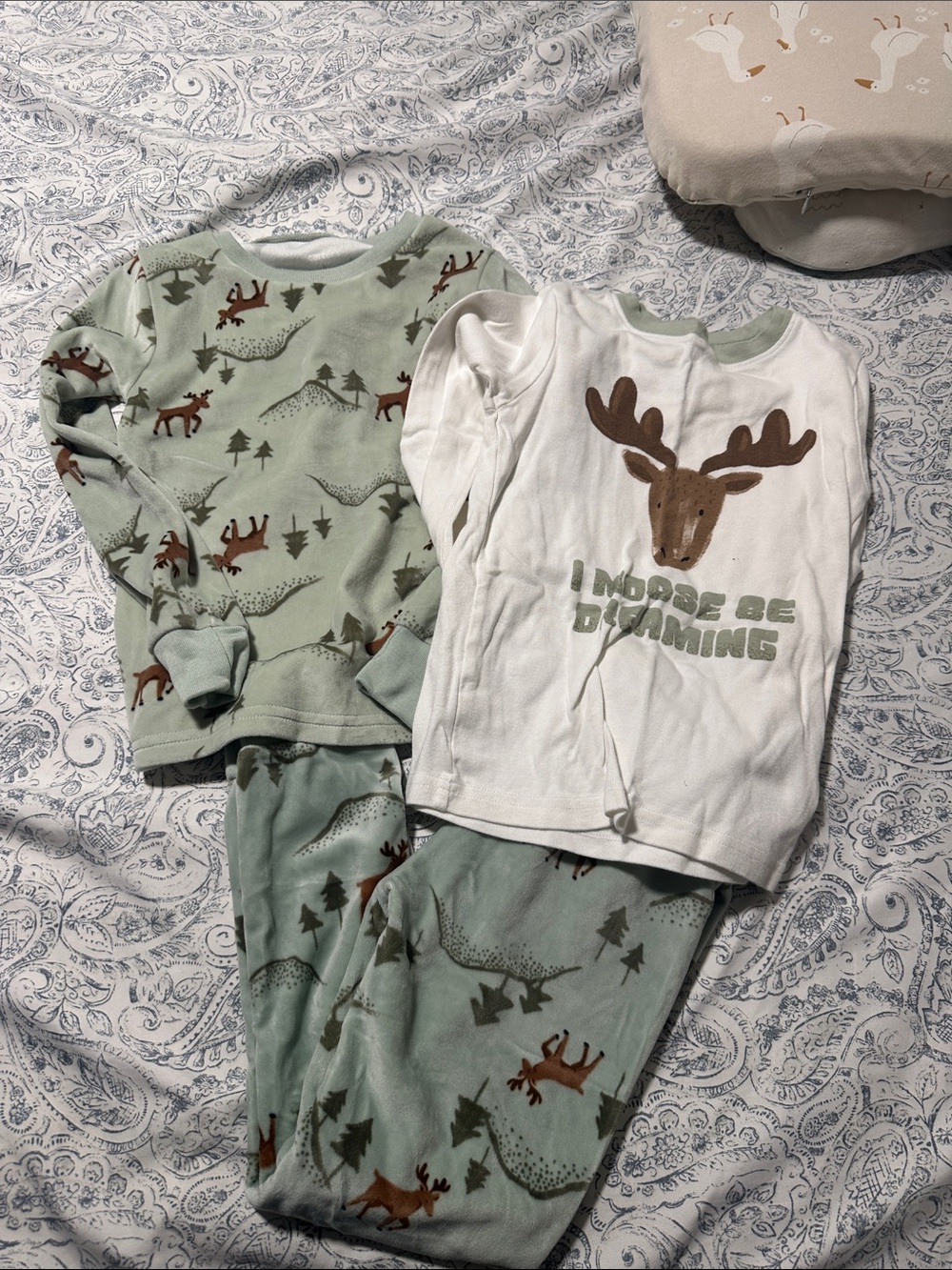 Carter's Sage Green and White Moose Pajama Set